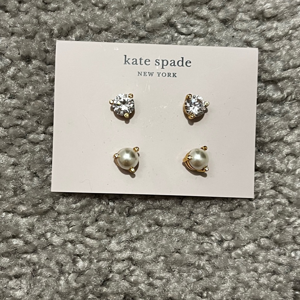 Kate Spade Gold Diamond and Pearl Earrings Set